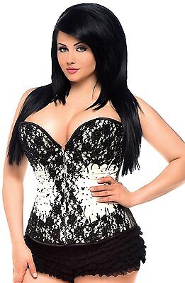 Daisy Corsets TOP DRAWER IVORY SATIN BEADED Steel Boned Bustier Sexy Top 3X