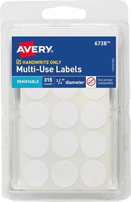 Avery Multi-Use Removable Labels, 3/4 Inch Round Stickers Non Printable 315 