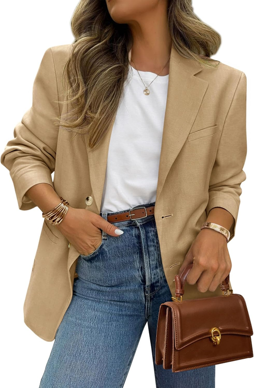 2025 Blazers for Women Business Casual Long Sleeve Lapel Open Front Suit Jacket Work Blazer with Pockets