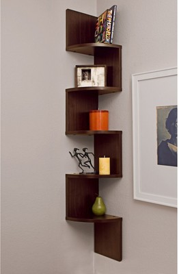 Vertical Zig-Zag Corner Wall Shelf Unit, Mid-Century Modern,