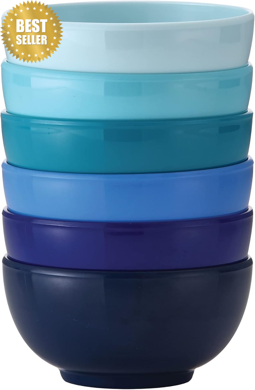 Melamine Small Bowls for Cereal, Dessert, or Pasta - Colorful Assorted Set of 6-