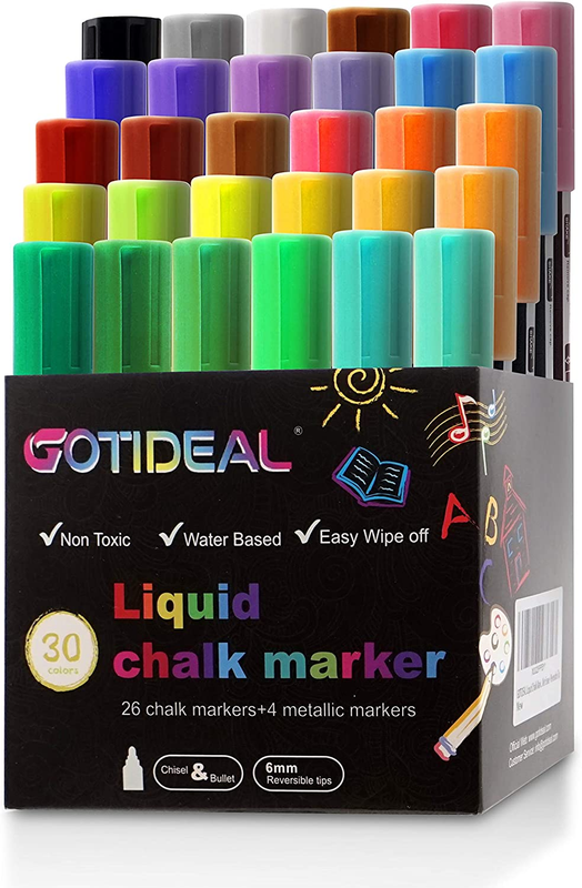 Liquid Chalk Markers, 30 Colors Premium Window Chalkboard Ne