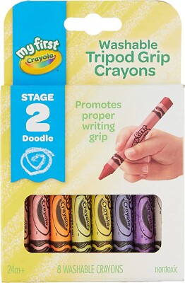 Crayola My First Washable Tripod Grip Crayons, 8 Count, Easy Clean Up
