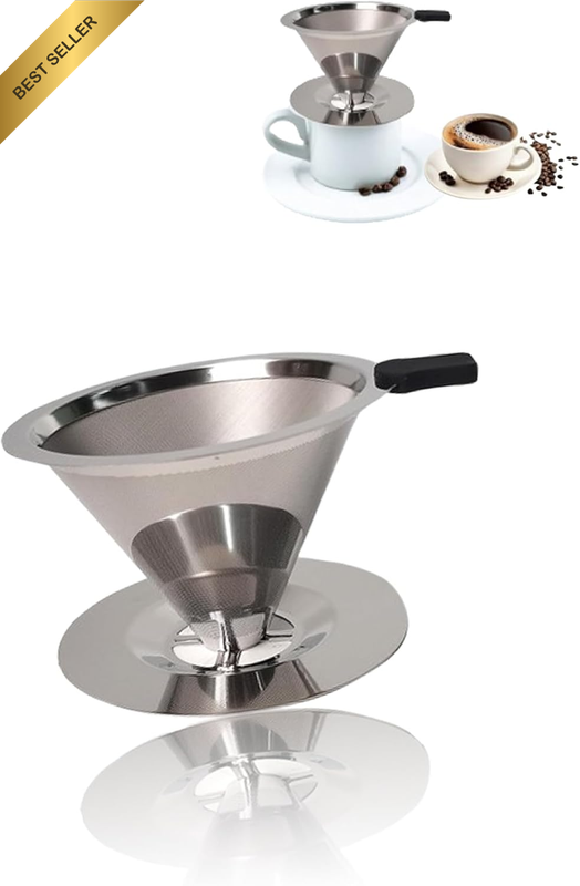 Reusable 304 Stainless Steel Drip Coffee Cone - Single Serve Pour over Maker, Ec