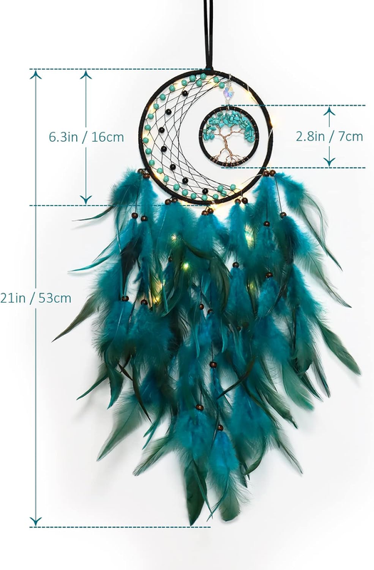 LED Dream Catcher Light Up Tree of Life Dreamcatcher with Healing Crystal Stone