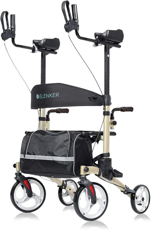 10” ELENKER Upright Rollator Walker Rolling Walker Medical Mobility Walking Aid