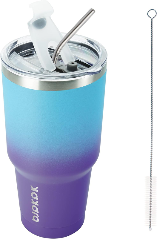 30Oz Color Block Tumbler with Lid and Straw,Stainless Steel Double Wall Vacuum I
