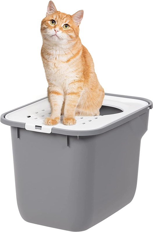 IRIS USA Square Top Entry Cat Litter Box, Large Kitty Litter Tray with Litter Ca