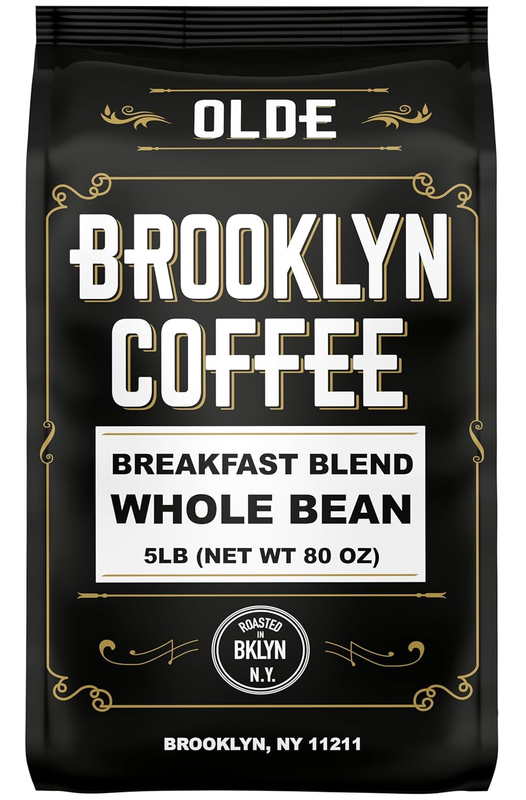 BROOKLYN COFFEE Whole Bean, Breakfast Blend Light Medium Roast (5Lb) Delicate, Smooth, Low Acidity - Fresh Bulk Coffee Beans Roasted Weekly in NYC