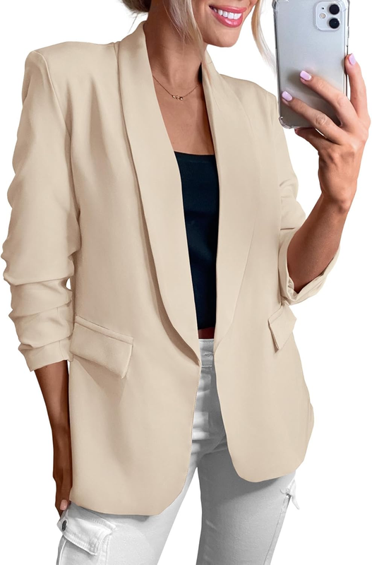 Womens Blazer 2025 Spring Fall Bussiness Casual Long Sleeve Open Front Work Office Dressy Suit Jackets with Pockets