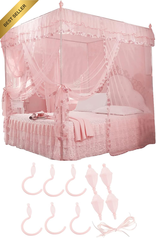 Luxury Princess Net Bed Canopy for Ladies Bedroom, Lace Design, Three Side Openi