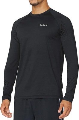 BALEAF Men's Long Sleeve Running Shirts Quick Dry Workout Large, A001- Black 