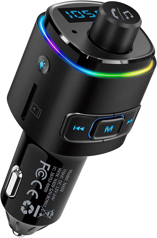 Nulaxy Bluetooth FM Transmitter for Car, 7 Color LED Backlit