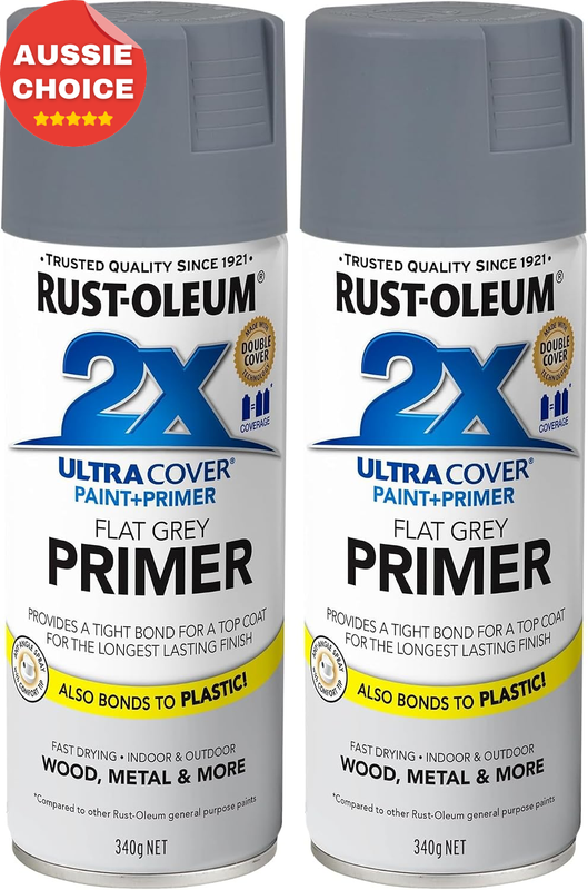 2X Ultra Cover Primer Spray Grey 340g Dual Pack High Quality Paint