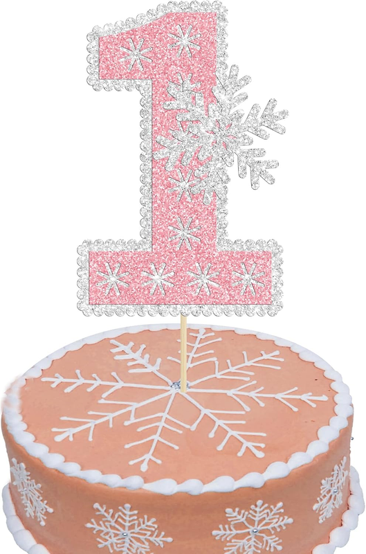 1Pc Glitter Snowflake Number 1 Cake Topper Decorations for Winter Baby Shower Ki