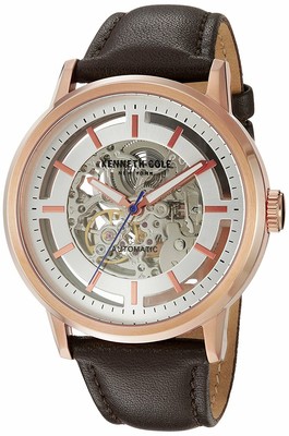 Kenneth Cole Automatic 21 Jewels Rose Gold Brown Leather Men's Watch 10026783