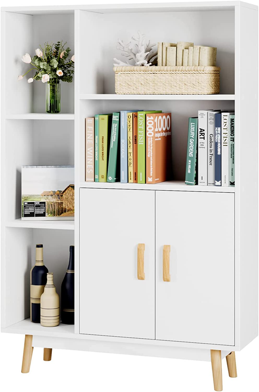 Floor Storage Cabinet with 2 Shelves and 3 Cubes, Bookcase w