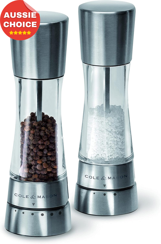 Derwent Salt and Pepper Mill Set Adjustable Stainless Steel Acrylic 190mm