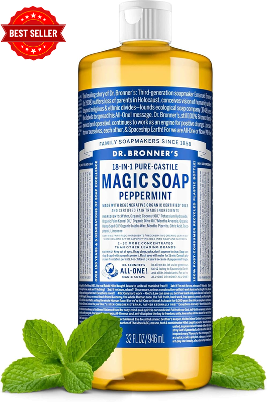 18-In-1 Pure Castile Liquid Soap - Peppermint, 946Ml | Gentle Face, Hand, Body W