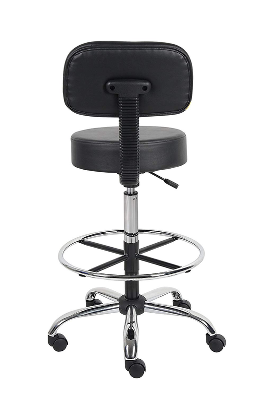 Boss Office Products B16245-BK Be Well Medical Spa Drafting Stool with Back,  Bl