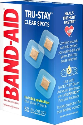 Band-Aid Brand Tru-Stay Clear Spots Bandages for Discreet First Aid, All One 50