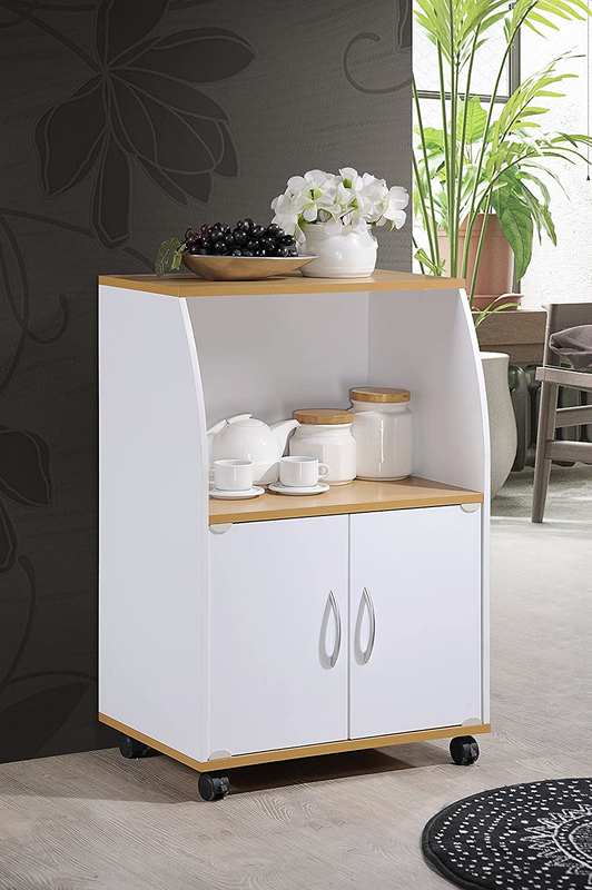 Mini Microwave Cart with Two Doors and Shelf for Storage, White