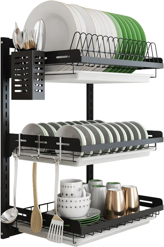 Hanging Dish Drying Rack Wall Mount,Dish Racks Drainer,3 Tier Kitchen Plate Orga