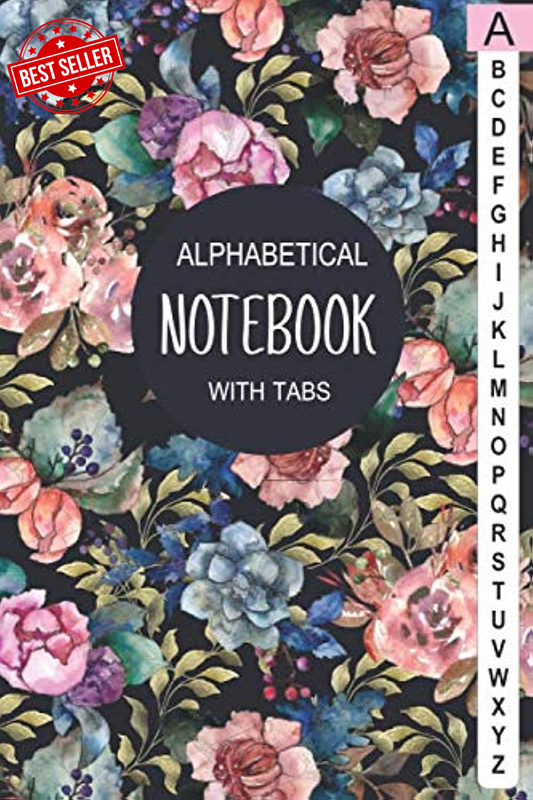Alphabetical Notebook with A-Z Tabs Lined Journal Organizer Floral Design Paperb