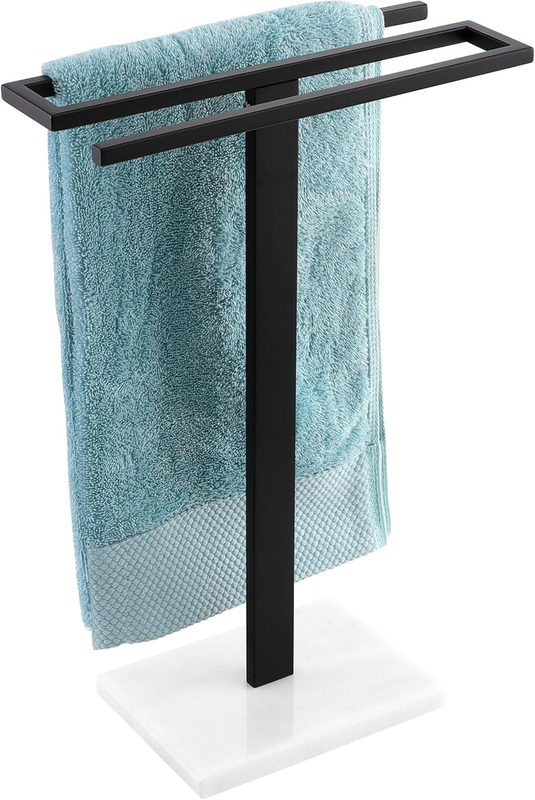 Black Hand Towel Holder, Free Standing Towel Rack Towel Stand S-Shape with Marble Base for Bathroom Countertop SUS304 Stainless Steel Matte Black, BTH223-BK