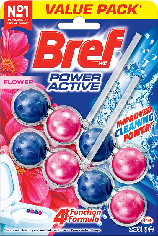 Power Active Flower Blossom, Rim Block Toilet Cleaner, 2X50G, 100G, Floral; Flow