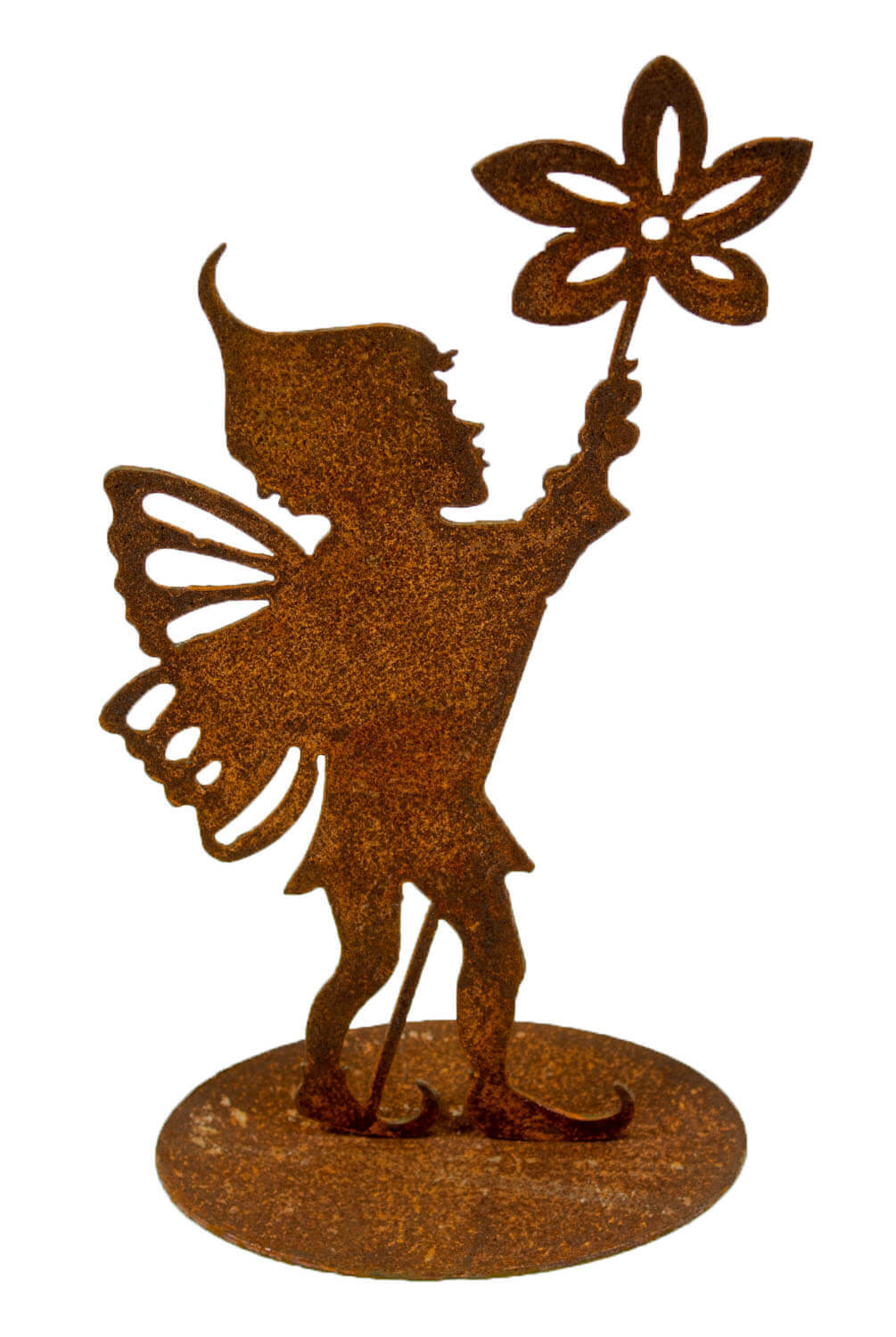Edelrost Gartenfigur Elfe mit Blume Rost Gartendeko Metall Dekoration Garten