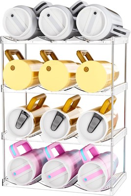 SuoXing 4 Pack Stackable Water Bottle of 4-Hold 12 Bottles, Clear 