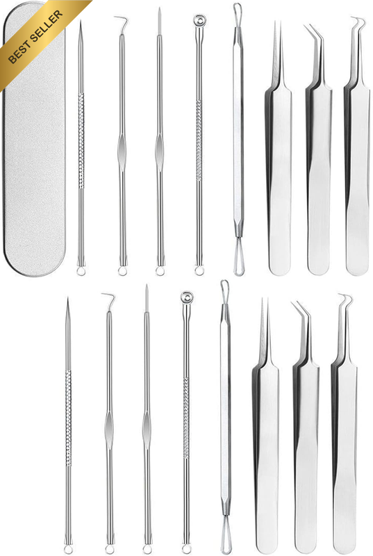 16Pcs Blackhead Remover Kit Stainless Steel Acne Extractor Tools with Box