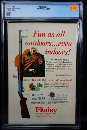 MONKEES #4 ~ CGC 7.5 ~ OW/W Pages ~ Dell Publishing 1967 Davy Jones. Peter Tork