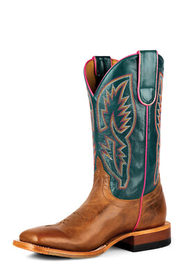 Pre-owned Macie Bean Womens Maryann Teal Goat Leather Cowboy Boots In Blue