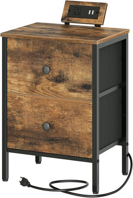 Nightstands, End Tables with Charging Station, Side Table with 2 Drawers, beside