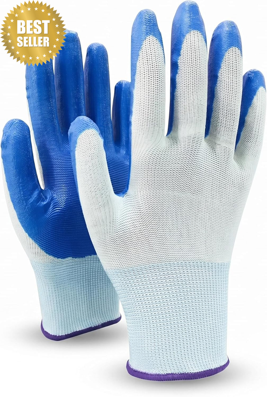 Work Gloves Coated Nitrile Palm with Excellent Protection and Grip 12 Pairs per