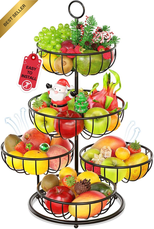 5-Tier Fruit and Vegetable Basket Stand for Kitchen Countertop, Sturdy Tiered Or