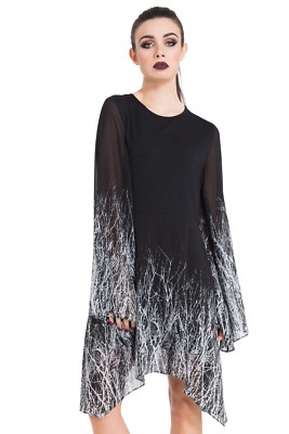 JAWBREAKER GOTHIC WITCH DARK VAMPIRE BLACK TWIG HANKY HEM PROM DRESS DRA8402