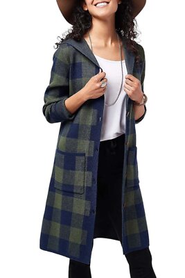 Denim & Co. Pet Hooded Jacquard Sweater Knit Cardigan Dark Olive/Navy