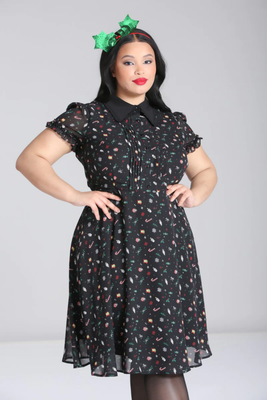 Natalie Midi Dress XL 6XL 16 26 Hell Bunny Christmas Festive Black