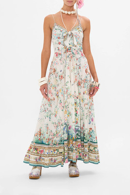 CAMILLA Plumes And Parterres Long Dress With Tie Front RRP $749