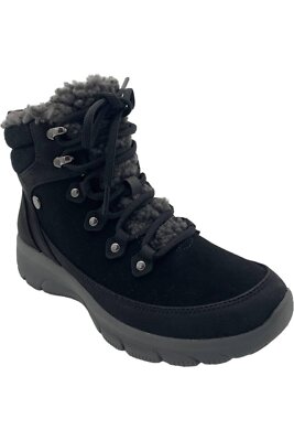 Martha Stewart x Skechers Suede Lace-Up Boots Easy Going Black