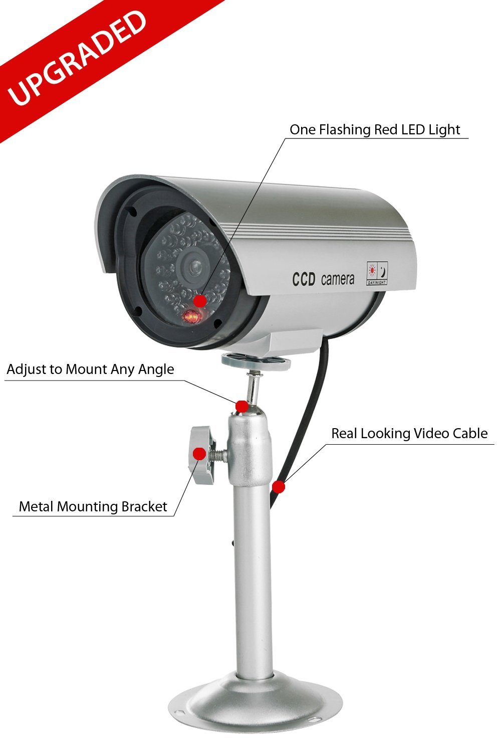 2 Pack Dummy Security Camera Fake Bullet CCTV Surveillance System Look Recording