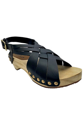 Jax & Bard Leather Wooden Clogs Jewell Black
