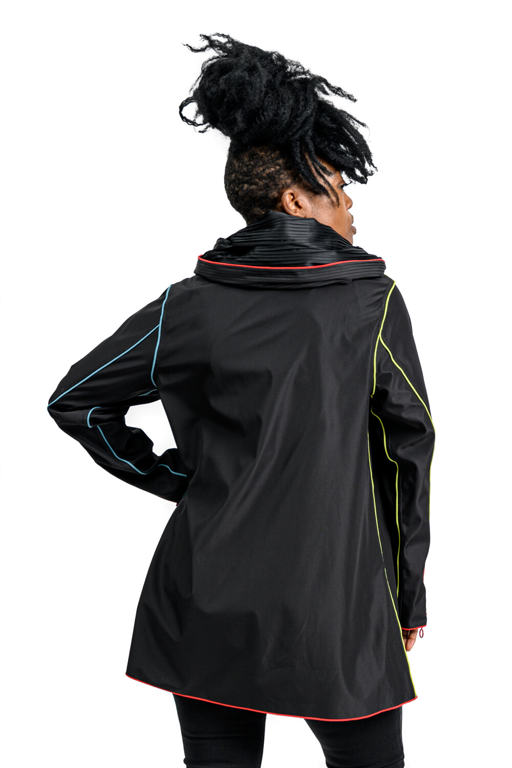 Pre-owned Ubu Piped 34″ Reversible Raincoat With Pockets In Multicolor