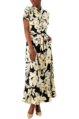 Studio Park x Amy Stran Floral Maxi Shirtdress Black/Khaki