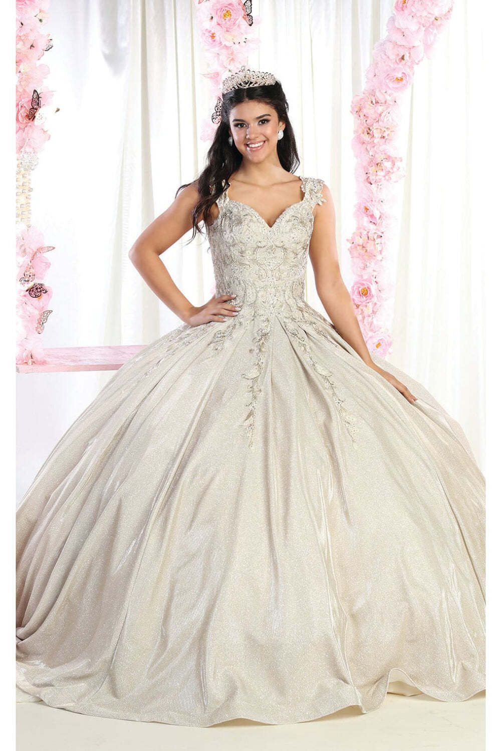 Pre-owned Designer Off The Shoulder Quinceanera Dress In Champagne
