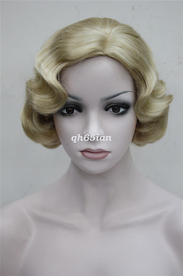 Womens Retro Short Finger Wave Curly Wavy Pinup Wigs Halloween Cosplay Wig