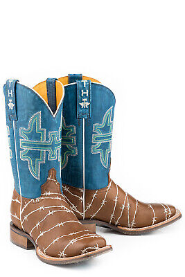 Pre-owned Tin Haul Womens Tan/royal Blue Leather Hands Off Cowboy Boots